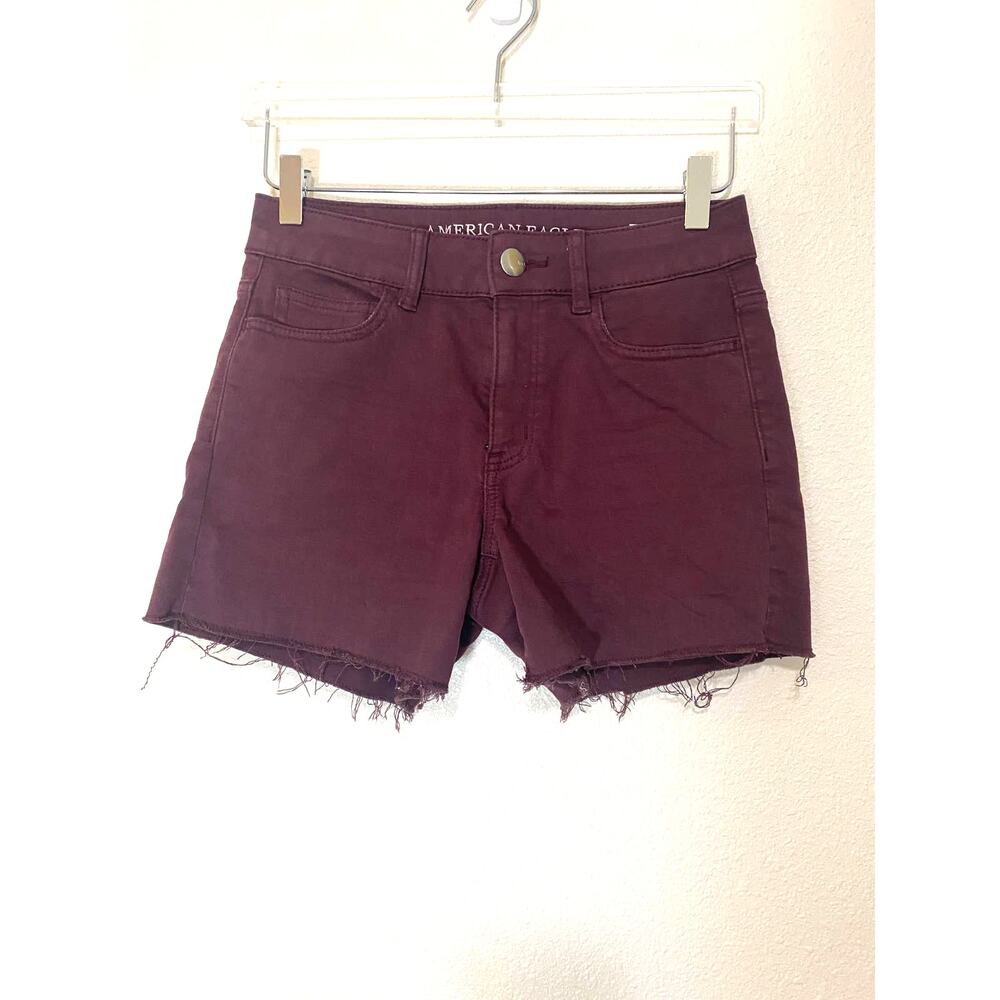 American Eagle Maroon High Rise Cut Off Stretch Shortie Women's Size 4